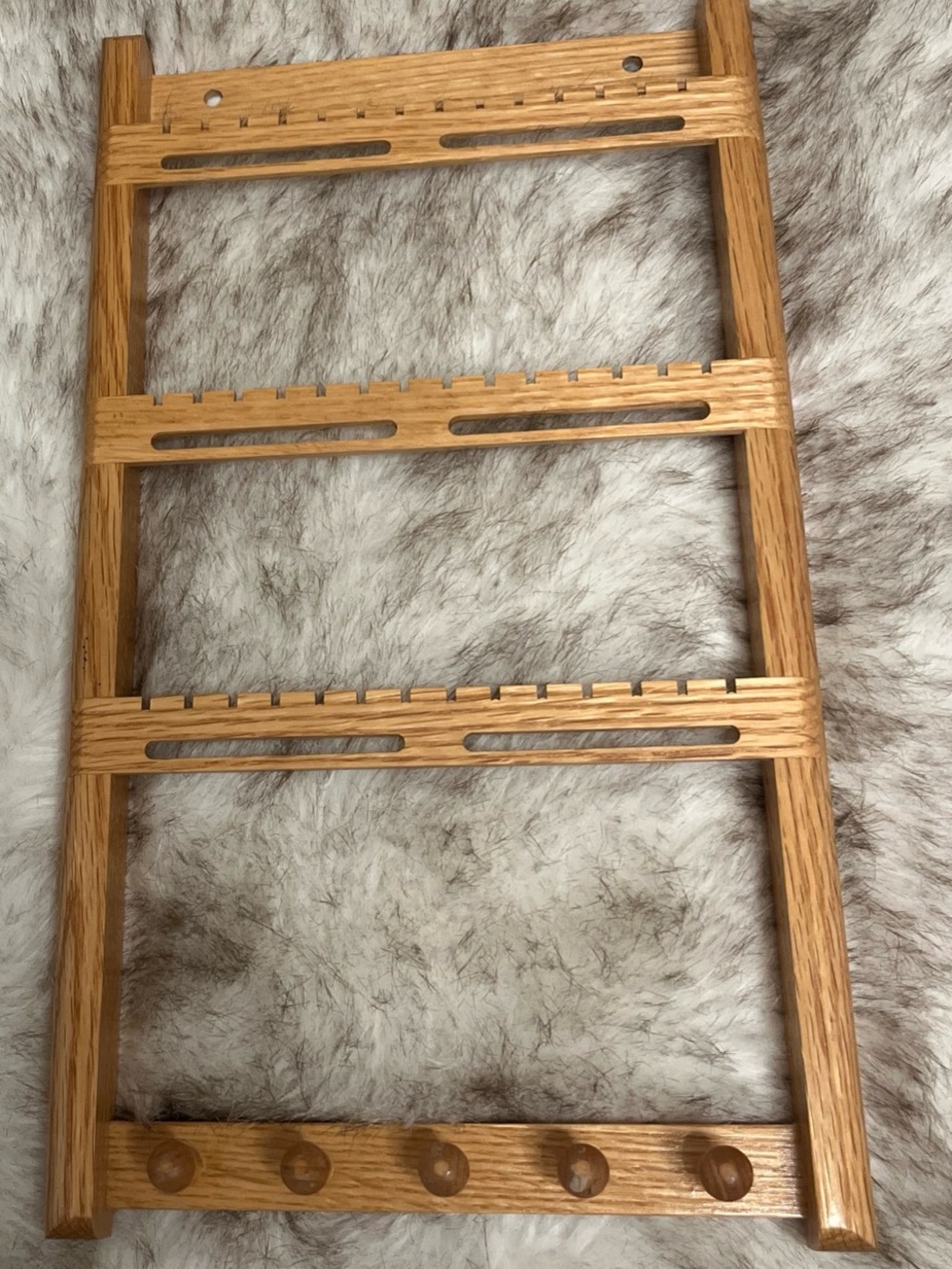 Wood Wood Oak-Tone Wall Jewelry Organizer with Pegs